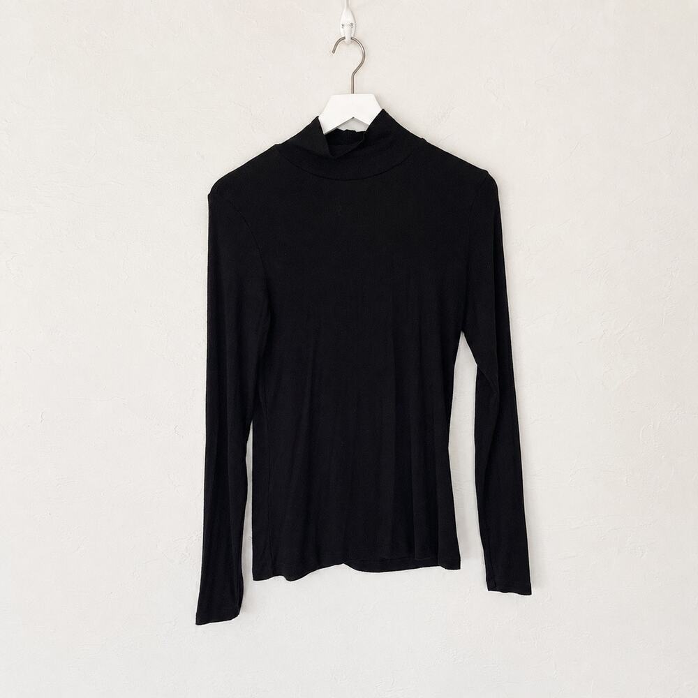 Babaton Black Ribbed Mock Neck Long Sleeve Top Size M Aritzia Minimalist Layer